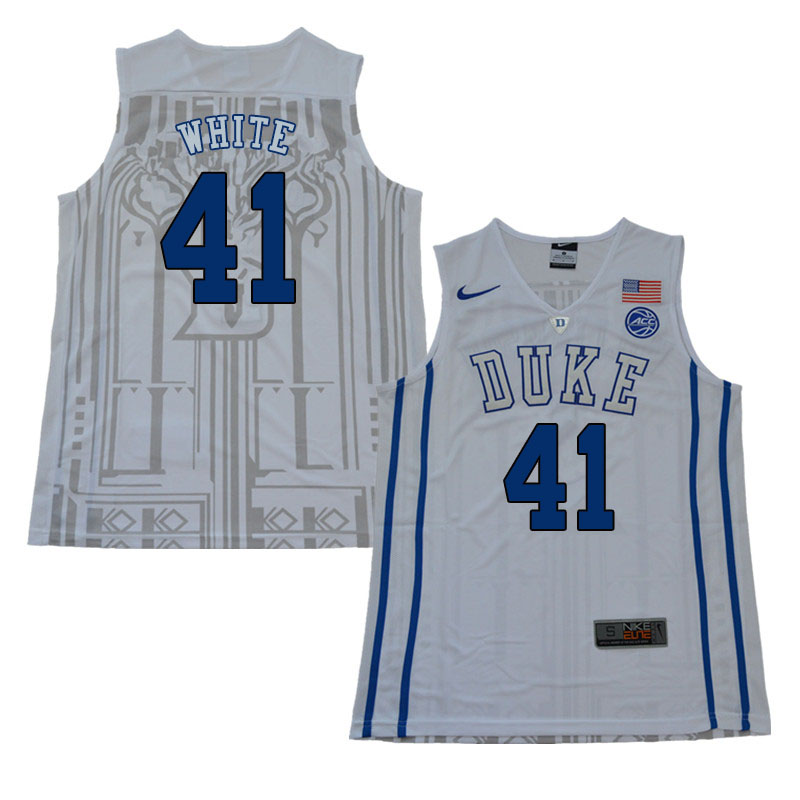 2018 Men #41 Jack White Duke Blue Devils College Basketball Jerseys Sale-White